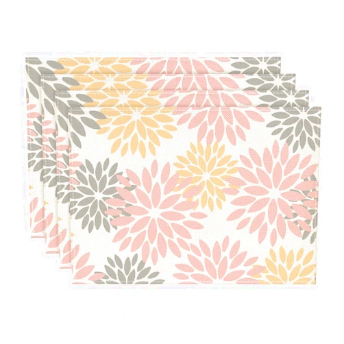 Artoid Mode Pink Dahlia Floral Spring Placemats Set of 4, 12x18 Inch Seasonal Valentine Day Table Mats for Party Kitchen Dining Decoration
