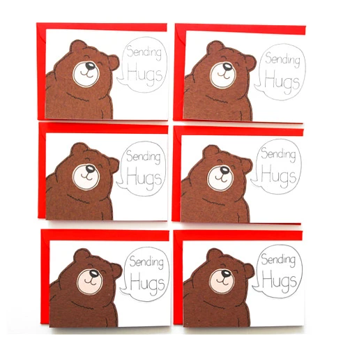 Samfire Handmade Sending Bear Hugs Pack of 6 Notecards/Thinking of You/Invites/Thank You/Miss You Cards