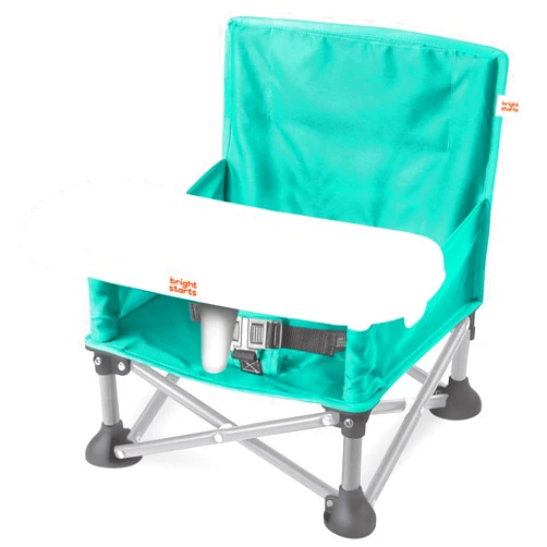 Bright Starts Pop 'N Sit Portable Booster, Indoor/Outdoor Use, Floor Seat with Feeding Tray, Teal, 6 Mos - 3 Yrs