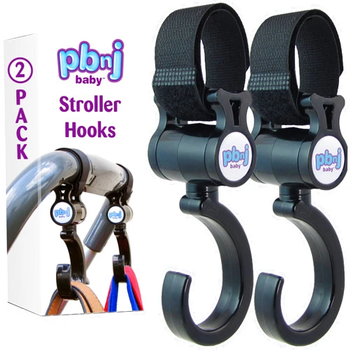 PBnJ Baby Stroller Hooks 2 Pack Organizer Clip Travel Purse Shopping Diaper Bags