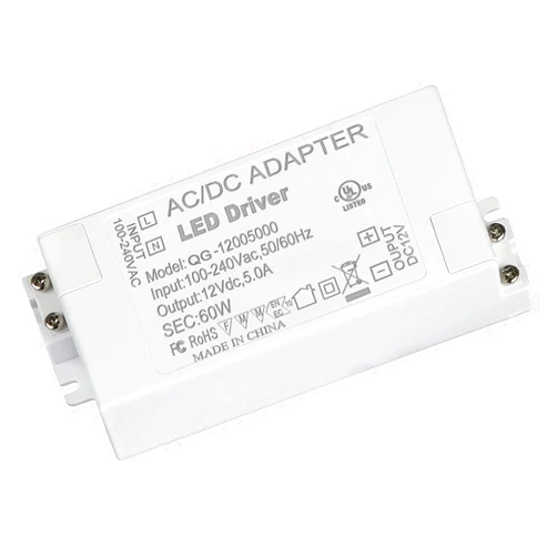 QiGe UL Certified AC 100-240V to DC 12V 5A Power Supply Adapter Converter, Low Voltage LED Driver Transformer Output for LED Strip Lights CCTV Camera Security System(60W-12V)