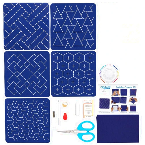 ORIGACH 5 Set DIY Sashiko Coaster Kit, Coaster Making Kit for Adults with Japanese Traditional Patterns, English Instruction, Sashiko Kit for Beginners