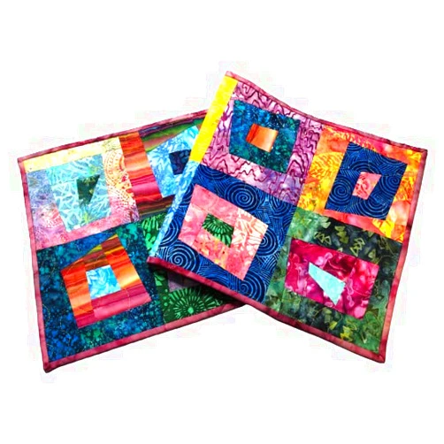 My Bit Of Wonder Colorful Quilted Batik Fabric Table Runner with Abstract Patchwork