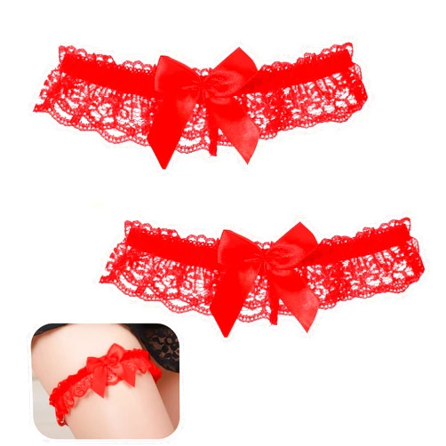 FdcLixuvol 2PCS Red Lace Bow Thigh Garter, Red Wedding Garters for Bride Stretch Thigh Lace Bowknot Garter Bowknot Elastic Leg Ring Wedding Party Porm Body Accessories for Women Girls