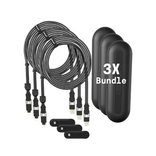 Rolling Square New inCharge XL 6-in-1, (3X Pack) Multi Charging Cable 100W Ultra-Fast Charging, Portable USB and USB-C Cable, 10Ft/3m, Black