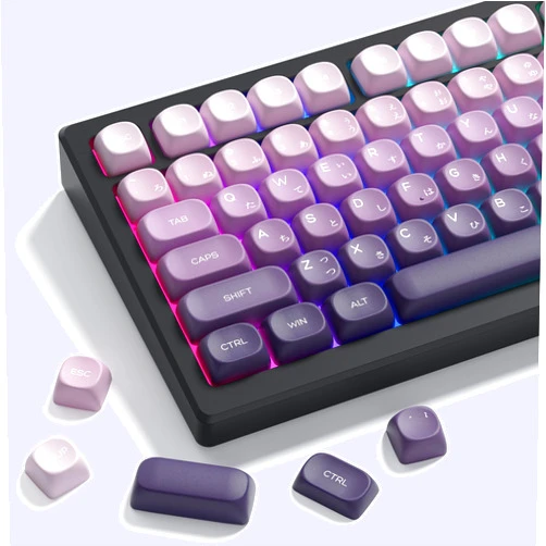 Womier MOA Keycaps Japanese, PBT Keycaps 60 75 100 Percent,Cute Dye-Sublimation 134 Keys Custom Keyboard Key Cap for Cherry Gateron MX Switches Mechanical Keyboards, Gradient Purple