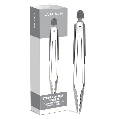 Misen Kitchen Tongs - Dishwasher Safe, Heavy Duty - Precision Stainless Steel Grilling Tool - Heat Resistant - Perfect for Serving and Air Frying - 13 Inch | Gray