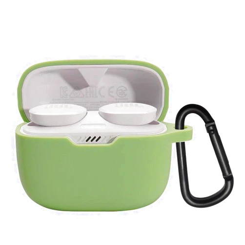 PIUAMUNKJ Soft Silicone Protective Case Cover Compatible with JBL Tune 130NC TWS True Wireless Earphones Shockproof Portable Cover with Carabiner（Matcha Green）