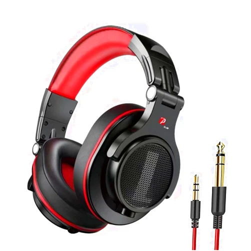P Prosonic Prosonic DJ2R Over Ear Headphone, Wired Bass Headset with 40mm Driver, Foldable Lightweight Headphones with Shareport and Mic for Recording Monitoring Mixing Podcast Guitar PC TV (Black Red)