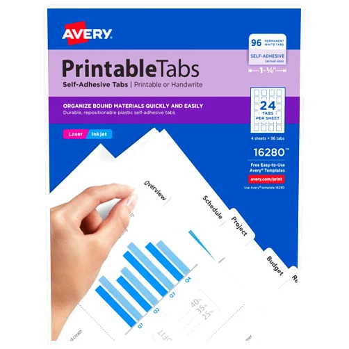Avery Printable Self-Adhesive Plastic Tabs, 1-1/4
