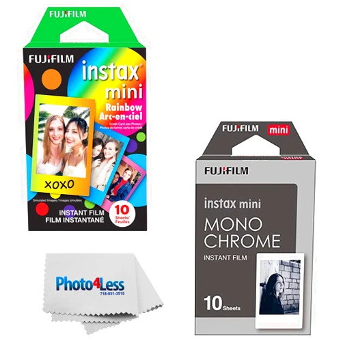 Fujifilm Instax Mini Instant Film - Monochrome (10 Exposures) + Fujifilm Instax Mini Instant Film - Rainbow (10 Exposures) Rainbow - Monochrome