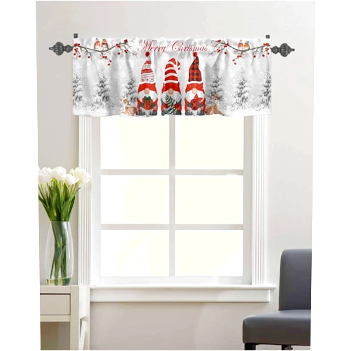 Ruian Kitchen Curtain Valances for Windows,Christmas Winter Scene Dwarf Elk Rod Pocket Small Valance Robin Bird Tree Branch Short Window Treatment for Bedroom Bathroom Living Room,42x12in