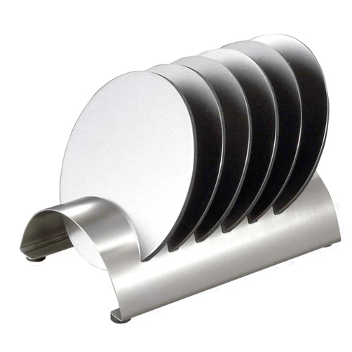 Visol Products Julian Stainless Steel Round Coaster Set with Holder, Chrome
