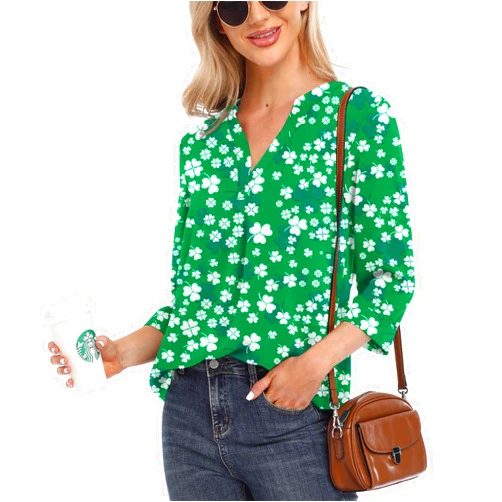 VIISHOW Womens Tops Casual Chiffon Blouses Tops 3/4 Sleeve V Neck Tunic Top Loose Shirt