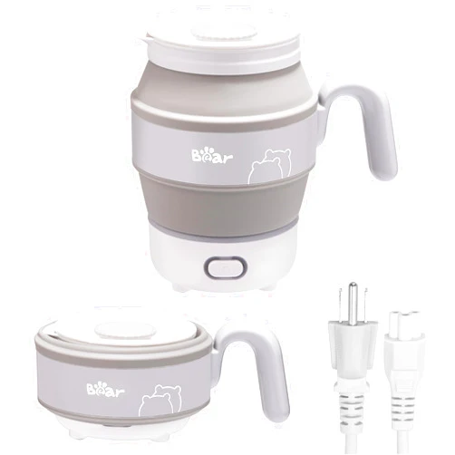 Bear Travel Electric Kettle, Foldable Portable Kettle, Food Grade Silicone Small Electric Tea Kettle Auto Shutoff & Boil Dry Protection, 600ml Collapsible Kettle Water Boiler