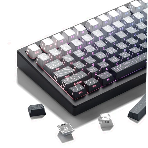 dagaladoo White/Grey Topographic keycap Sets Line Backlit Gradient keycaps Shine Through Keyboard Keys Side Printed Key caps Cherry Profile for 61/64/66/68/71/75/84/87 Mechanical Keyboards