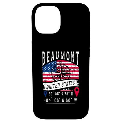 Beaumont USA Souvenirs And Beaumont Travel iPhone 14 Beaumont United States Flag GPS Coordinates Beaumont Case