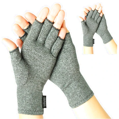 Vive Arthritis Gloves (2 Pairs) - Men Women Rheumatoid Compression Hand Glove for Osteoarthritis - Arthritic Joint Pain Relief - Carpal Tunnel Wrist Support - Open Finger Fingerless Thumb for Typing