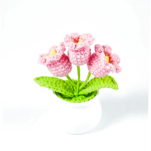 FLYKEY Handmade Yarn Crochet Flower Arrangement - Handcrafted Decorative Floral Piece for Home and Office