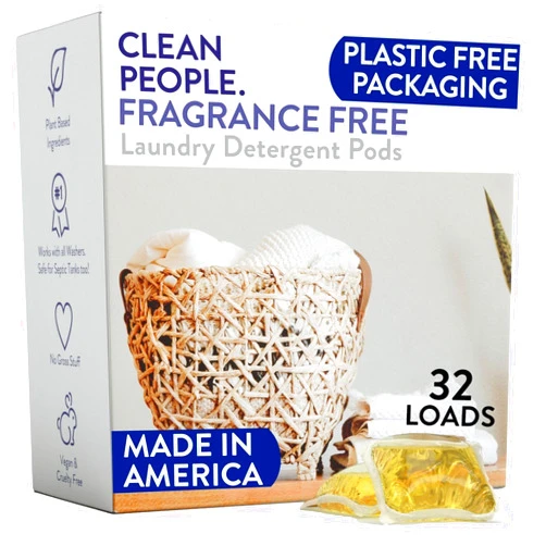 The Clean People Fragrance Free Laundry Detergent Pods - Hypoallergenic Laundry Pods - Ultra Concentrated, Recyclable Packaging, Stain Fighting - Fragrance Free, 32 Pack