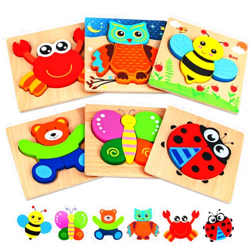 Dreampark Wooden Puzzles for Toddlers Ages 1-3, Montessori Toys for 1 2 3 Years Old Girls Boys Baby Kids Puzzle Learning Educational Christmas Birthday Gifts Toys 6 Pack Animal Jigsaw Puzzle