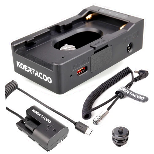 KOERTACOO NP-F Battery Adapter Plate Compatible with NP-F970 F960 F770 F750 F570 F550 Battery + BMPCC 4K and 6K DC Cable and LP-E6 Dummy Battery to Power Blackmagic Pocket Cinema Camera 4K/6K.