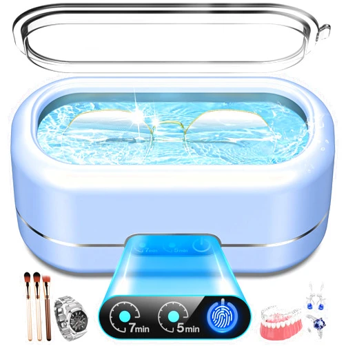 Seepark Professional Ultrasonic Jewelry Cleaner with Digital Timer,50KHz Ultrasonic Cleaner Machine with 304 Stainless Steel for Jewelry,Eyeglasses, Rings, Coin, Watch Strap, Dentures, Hygiene Items (Bule)