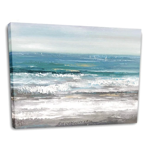 Yihui Arts Large Living Room Wall Arts Hand Painted Modern Abstract Seascape Canvas Oil Painting Ocean Beach Coastal Picture Artwork for Home Decor