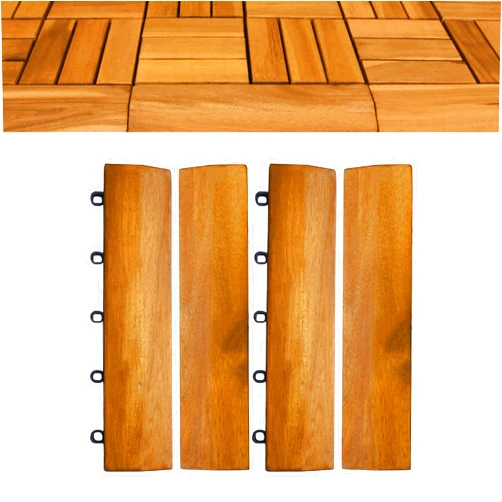 CLOVERHOLM Pack of 4 Pieces Teak Deck Tiles Border (2 Male-Pegs, 2 Female-Hook), Trim Pin End of Outdoor Floor Tiles, Loop End Piece for 12”x12