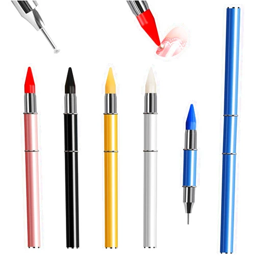WOKOTO 5 PCS Rhinestone Picker Tools, Dual-Ended Wax Pencil And Dotting Pen For Rhinestones Gems Crystals Studs Picker Wax Pencil Pen Manicure Nail Art Diy Decoration Tool Rhinestone Pen Tool