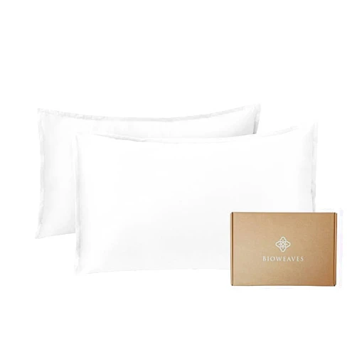 Bioweaves 100% Organic Cotton Sateen Weave Pillow Cases King Size - 500 Thread Count, Soft & Lustrous, GOTS Certified King Pillowcases with Envelope Closure - Set of 2, White