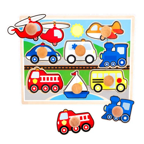 Melissa & Doug Vehicle Jumbo Knob Puzzle, Wooden Peg Puzzle for Toddlers, Educational Toy for Shape Recognition and Fine Motor Skills, Ages 1+