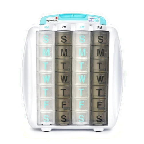 PILLRITE Medication and Supplement Pillbox Organizer, 3 ¾ in x 7 in - 28-Day Medicine Sorter - FSA and HSA Eligible – Monthly Medication Dispenser - Easy to Fill - 4-Week Pill Holder - Travel Friendly