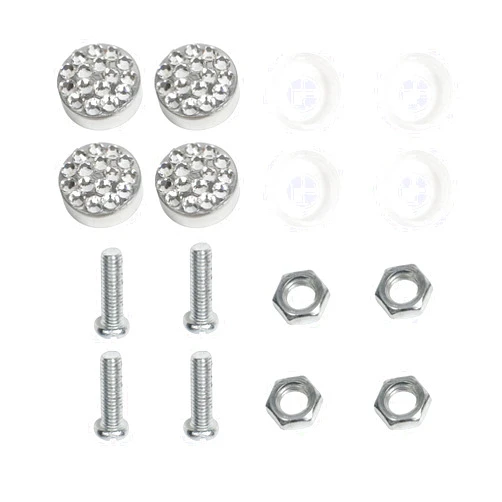 JRangelp 4PCS Anti-Theft License Plate Frame Screw Fastener with Special Rhinestone Design Screw Cap Cover License Plate Frame Screw Kit for Car Truck and More (White + Anti-Theft Screw + Diamond)
