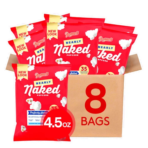 Popcornopolis Nearly Naked Gourmet Popcorn, Popped Popcorn Snack Bags, 4.5 Ounce (Pack of 8)