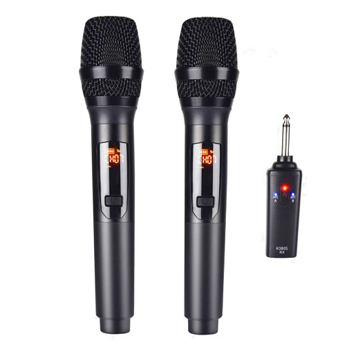 Kithouse K380S UHF Rechargeable Wireless Microphone Karaoke Mic Dual with Receiver System Set - Professional Handheld Dynamic Cordless Microphone for Singing Karaoke Speech Church