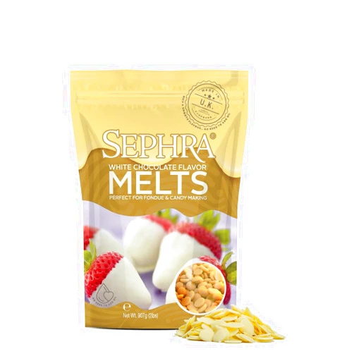 Sephra White Chocolate Flavored Melts, Candy Making Dipping Chocolate, Kosher Dairy, Gluten and Trans Fat Free Fondue Chocolate for Chocolate Fountains, Chocolate Coating Molding Chocolate,2 LBS