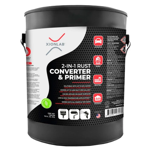 Xion Lab 2-in-1 Rust Converter & Metal Primer - Concentrate Covers Up to 4X More - Industrial Grade Water Based - UV Resistant Rust Reformer & Inhibitor - No Top Coat Needed - Works On Damp Surfaces