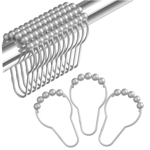 Amazer Shower Curtain Hooks Rings, Decorative Shower Curtain Hooks Rust Proof Stainless Steel Shower Curtain Rings, Shower Hooks for Shower Curtain Bathroom 12PCS, Space Silver