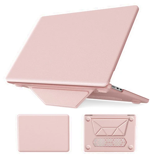 MEEgoodo for M4/M3/M2 MacBook Air 13.6 inch Case 2025 2024 2022, Kickstand Cover Fit Model (A3240/A3113/A2681), PU Leather Case for Mac Air 13 with TPU Keyboard & Webcam Cover & OTG Adapter, Pink