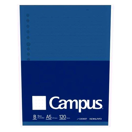 Kokuyo Campus Loose Leaf Paper for Binders, Business Type, Sarasara Smooth Writing, A5, B 6mm Dotted Ruled, 20 Holes, 30 Lines, 120 Sheets, pH Neutral, Bleed Resistant, Japan Import (NO-G806BTN)