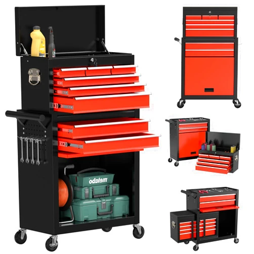 SGmory 8-Drawer Rolling Tool Box, Lockable Rolling Tool Chest with 4 Wheels and Drawers, 2 in 1 Large Capacity Storage Tool Cabinet for Warehouse, Garage, Tool Room and Repair Shop (Black&Red)