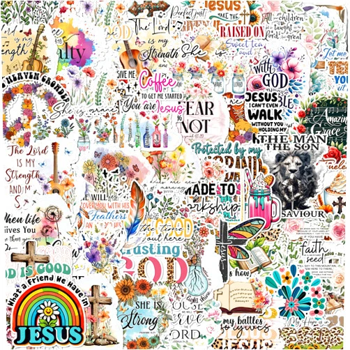 Falueqg Christian Bible Verse Stickers - 100pcs Jesus Religious Scripture Stickers, Inspirational Faith God Decals, Catholic Cross Prayer Decals for Water Bottle Journal Bible Study Prayer Board