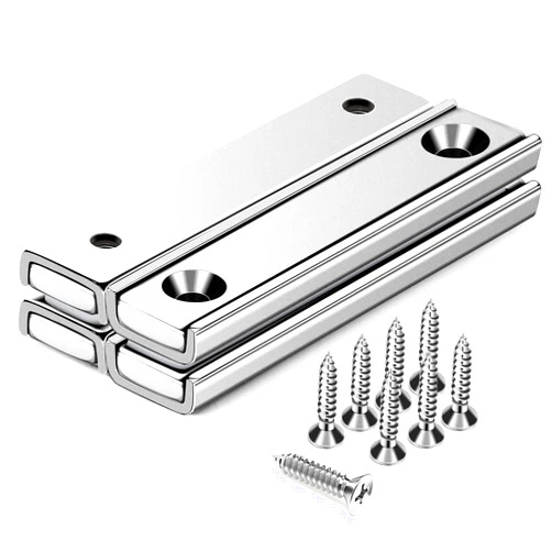 DIYMAG Strong Neodymium Rectangular Pot Magnets with Counter Bore, 70LBS(32 KG) Pulling Force Countersunk Hole Magnets with Mounting Screws - 60x13.5x5mm, Pack of 4
