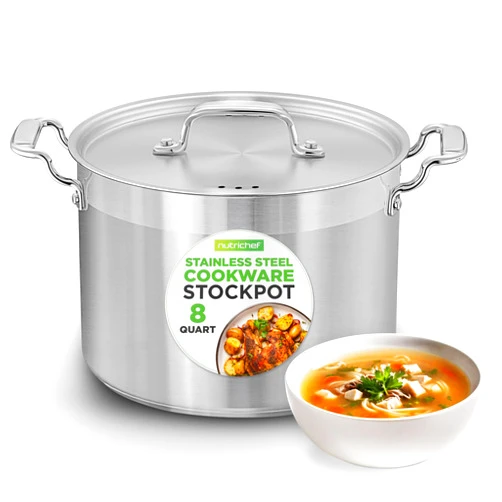 NutriChef 8 Qt Heavy-Duty Stockpot with Stainless Steel Lid - Induction Compatible Cooking Pot, Ideal for Soups and Stews
