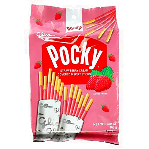 Glico Pocky, Strawberry Cream Covered Biscuit Sticks (9 Individual Bags), 3.81 oz-SET OF 2