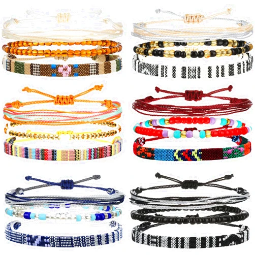 Yinkin 18 Pcs Boho Surfer Ankle Bracelet for Women Men Adjustable Beaded Anklets Unisex Handmade Braided Bracelet Waterproof Surfer Beach Bracelet Anklet Bracelet String Rope Jewelry(Boho Style)