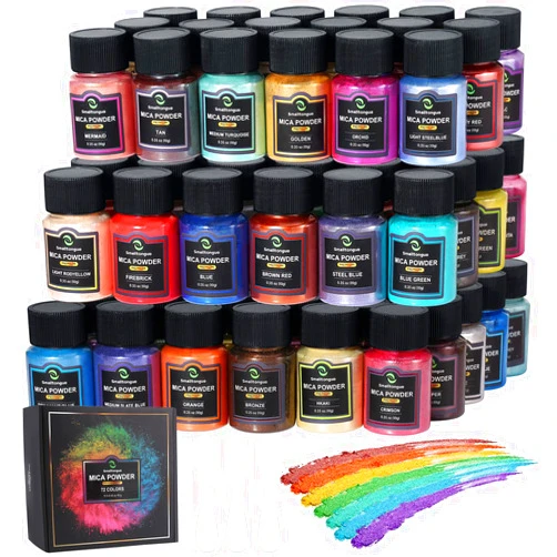 Smalltongue Mica Powder for Epoxy Resin, 72 Colors, 0.35 oz(10g) Bottles Mica Glitter, Mica Pigment for Lip Gloss, Soap Making, Bath Bomb, Art Crafts, Resin Dye, Nails