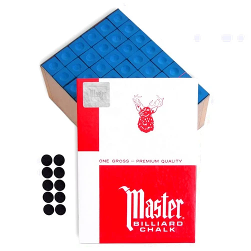 Master Chalk Master Billiard Pool Cue Chalk Premium Quality - 1 Gross - 144 pcs - Made in The USA + 10 pcs of Quality Billiard Pool Table Spots by Tweeten Fibre Co. Blue