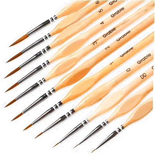 Grabie Paint Brush Set, Miniature Detail, 11 Pcs for Oil, Acrylic, Watercolor and Gouache, Nylon Hair Paint Brush With Natural Wood Handle, Great for Beginners and Professionals